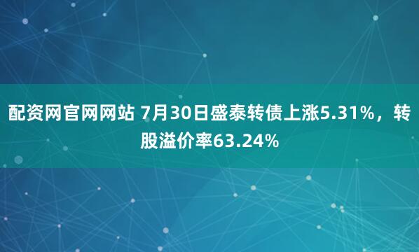 配资网官网网站 7月30日盛泰转债上涨5.31%，转股溢价率63.24%