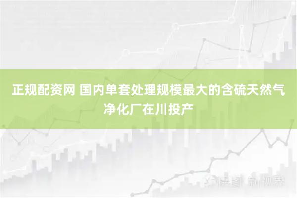 正规配资网 国内单套处理规模最大的含硫天然气净化厂在川投产